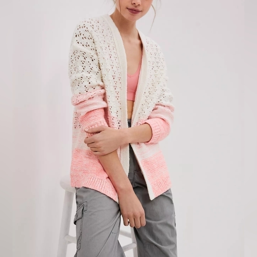 ANTHROPOLOGIE Faustia open front Cardigan Sweater S Open Knit Pastel